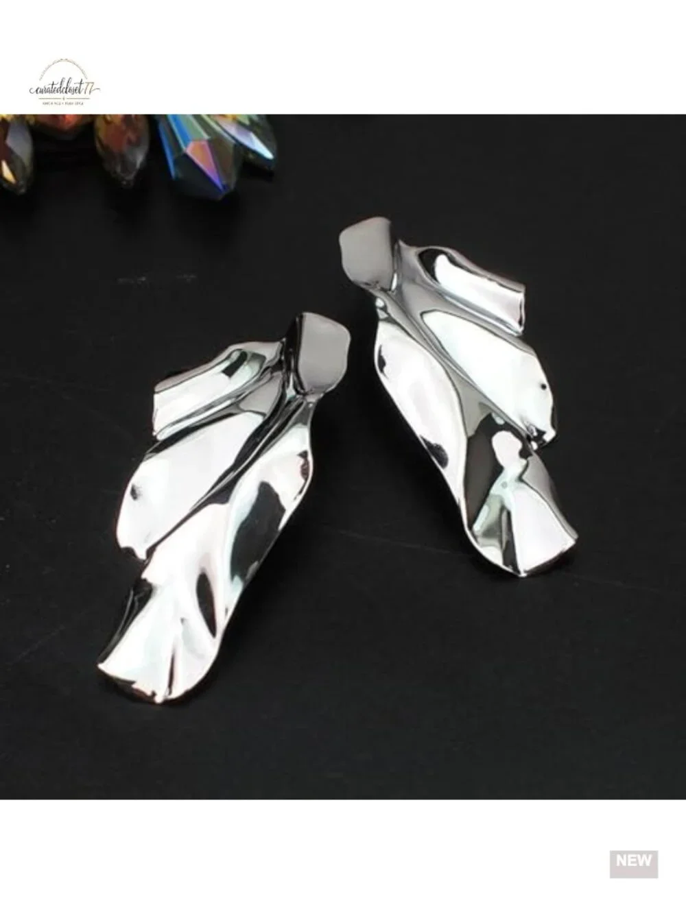 Large Geometric Statement Leaf Dangle Earrings Brass Lever Back Design